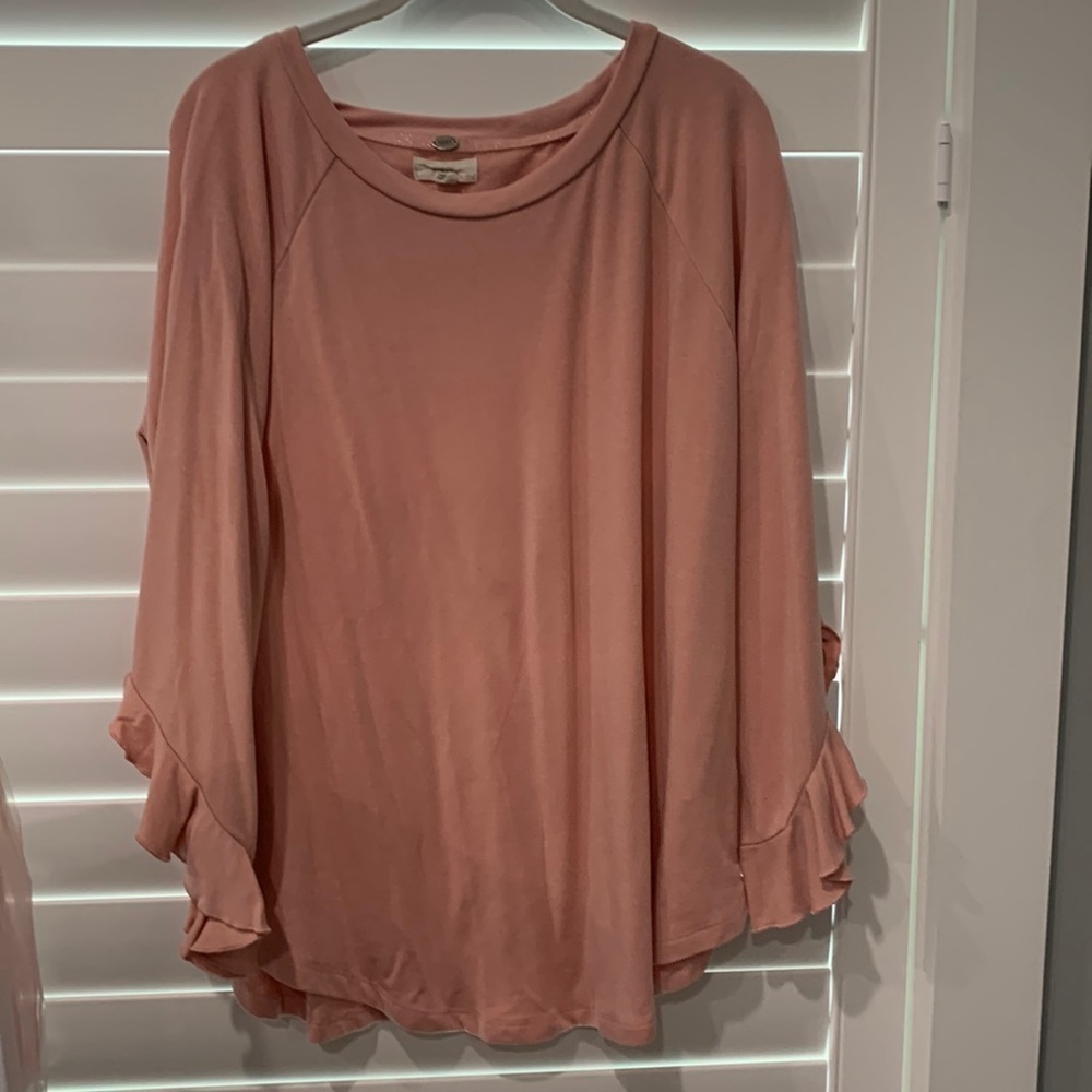 Women's Pink 3/4 Ruffle Sleeve Blouse Shirt Top